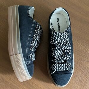 Converse Black and White Zigzag Lace Platforms